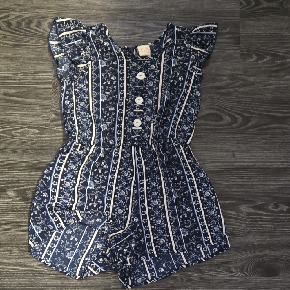 Navy Floral Button-Up Romper